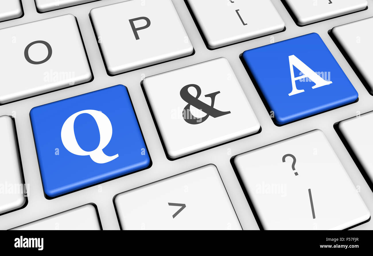 Question and answer keyboard concept with q & a sign and letters on blue computer keys for website faqs and online business. Stock Photo