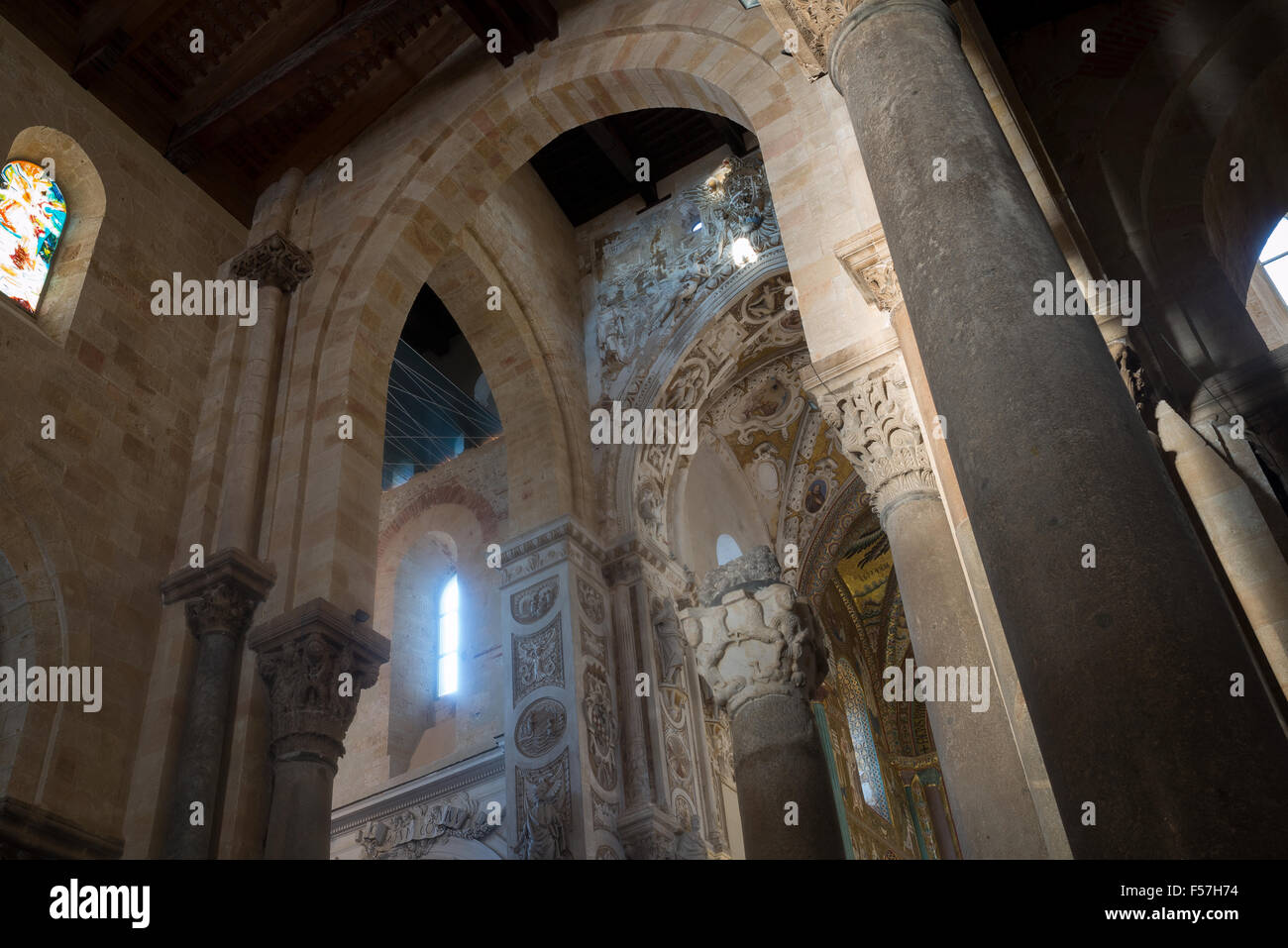 Transep of Cathedral Basilica of Cefalu, Sicily. Italy. Stock Photo