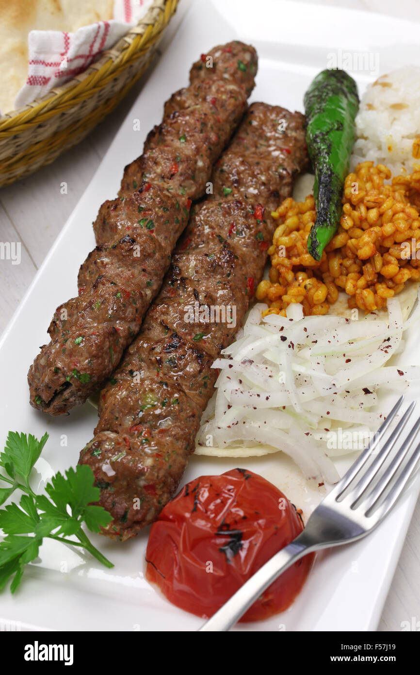 adana kebab, minced meat kebab, turkish food Stock Photo