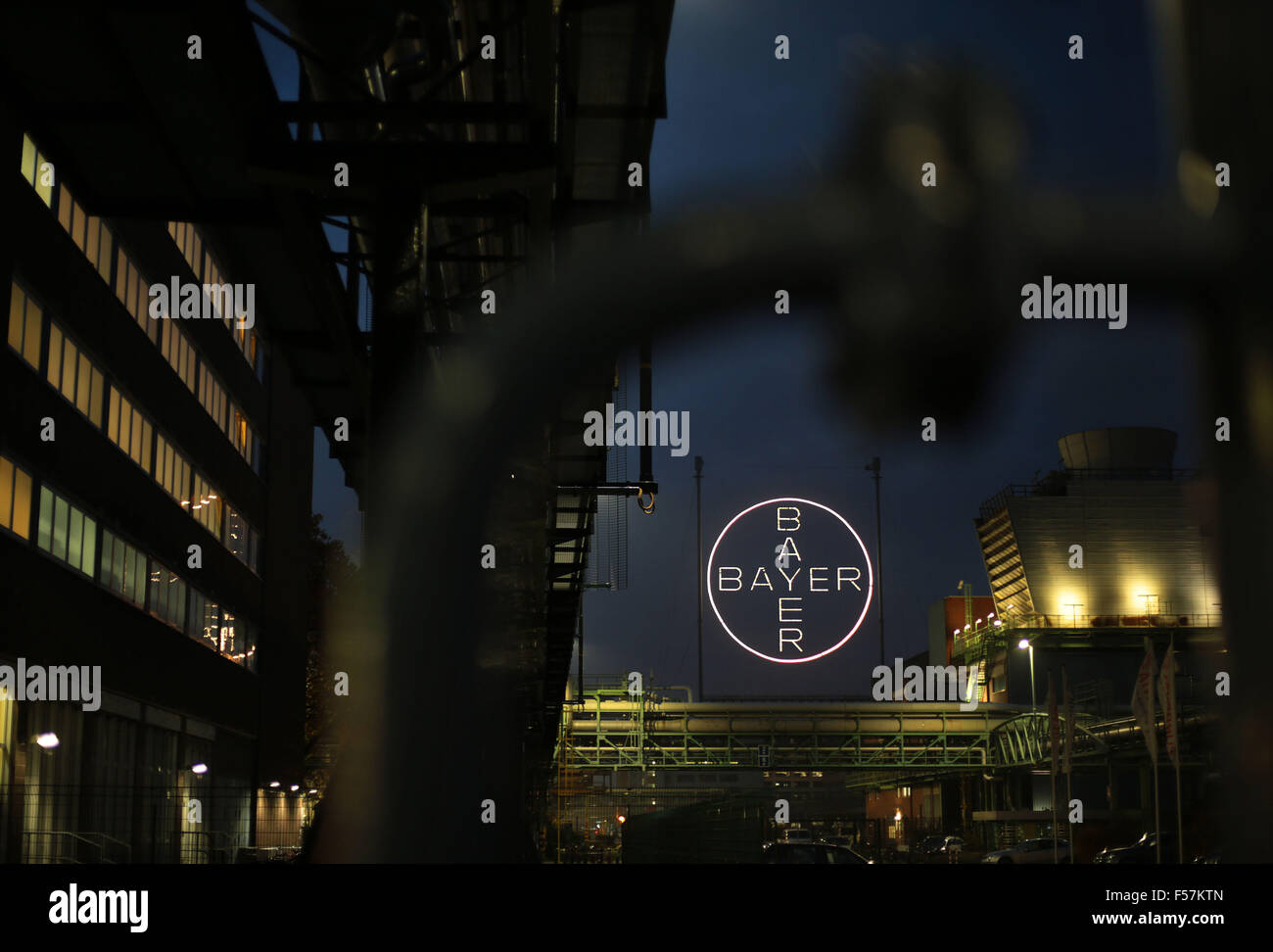 Leverkusen, Germany. 28th Oct, 2015. The logo of the Bayer chemical