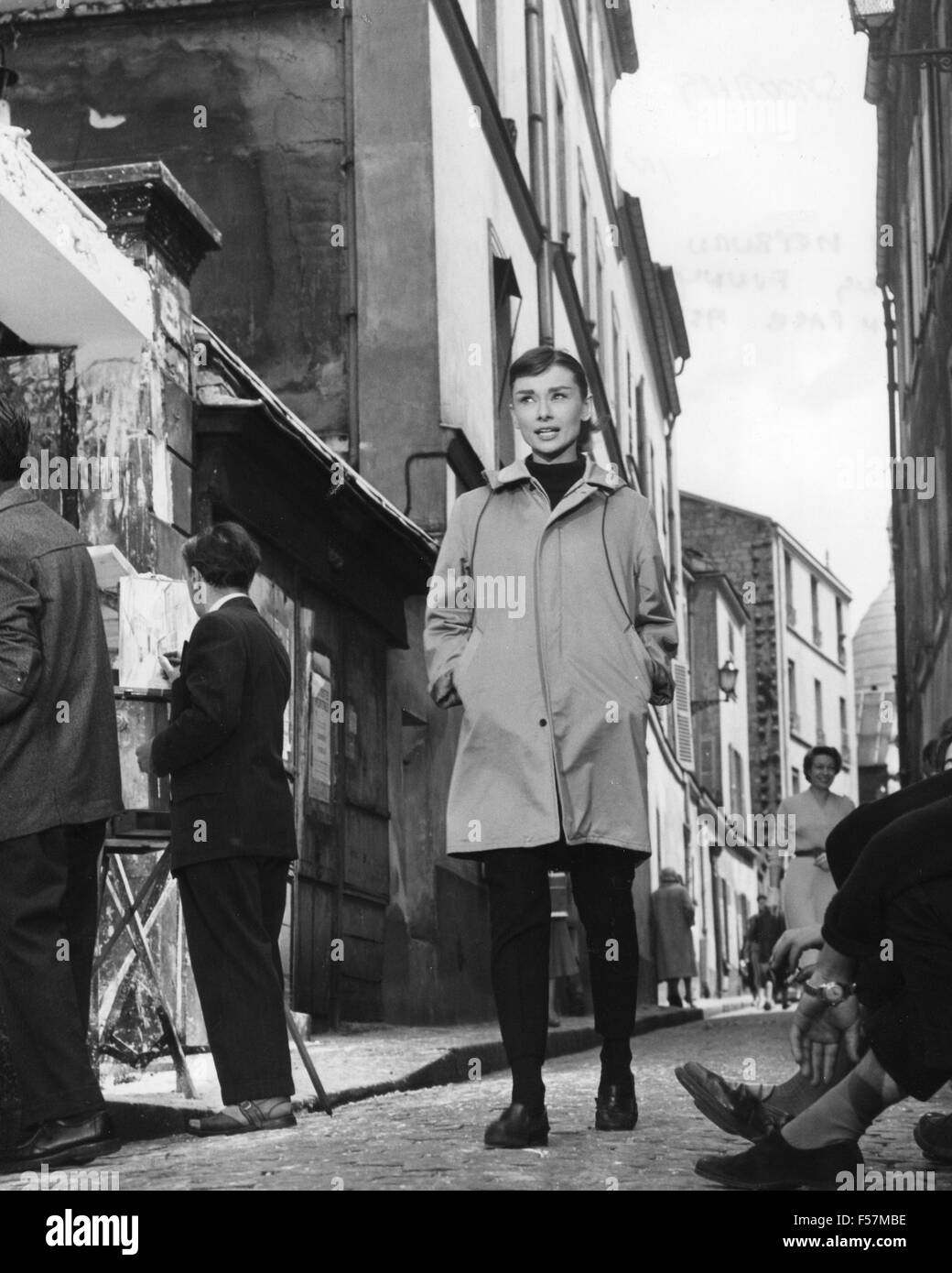 AUDREY HEPBURN (1929-1993) British actress filming Sabrina in Paris in 1954 Stock Photo