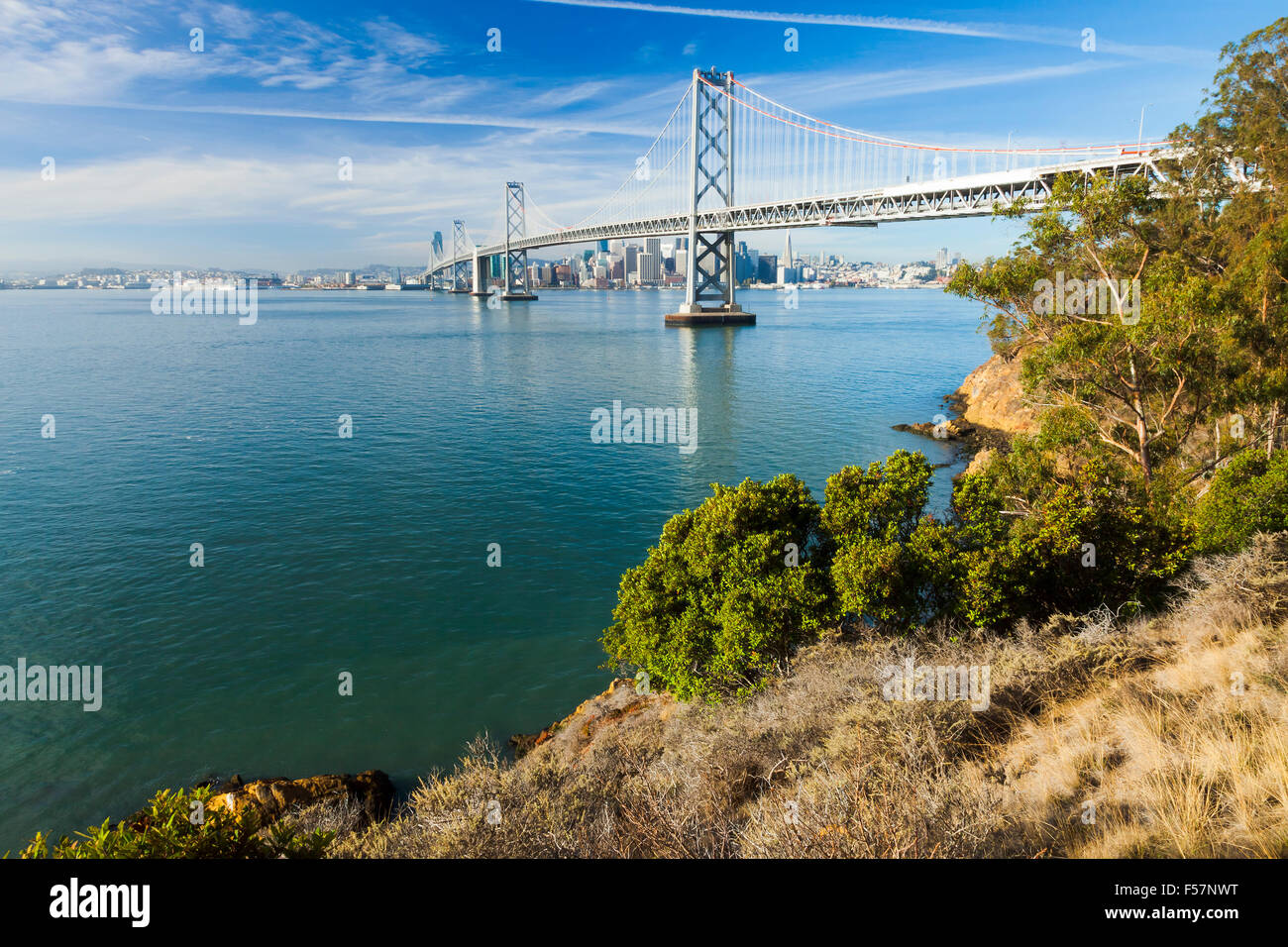 View of San Francisco Panorama with Bay bridge Stock Photo - Alamy