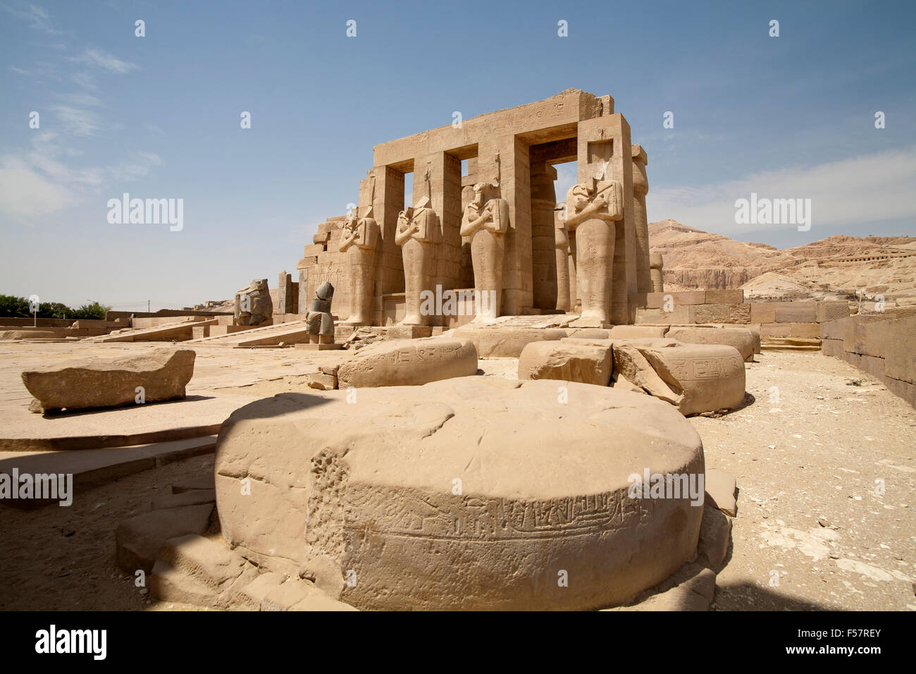 the Ramesseum, Mortuary Temple of Ramesses II on West Bank of the Nile at Luxor, Egypt Stock Photo