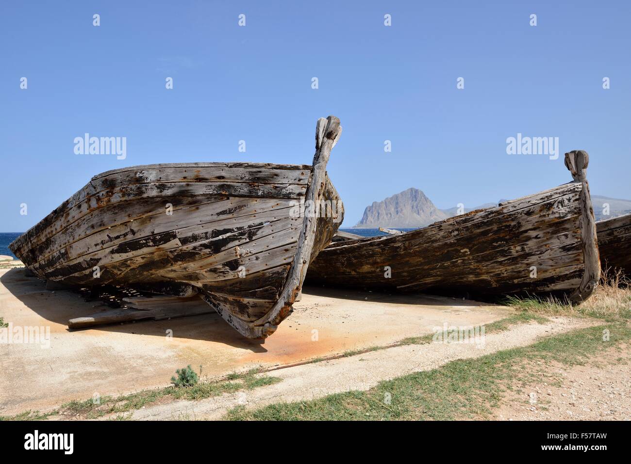 Old tuna fishing baots, Tonnara di Bonagia, Valderice, Trapani Province