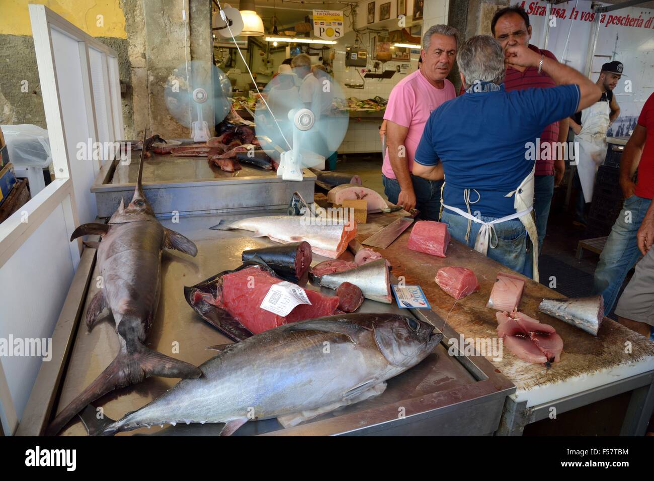 Fishes on offer at the Market, Ortygia, Syracuse, Province of Syracuse, Sicily, Italy Stock Photo