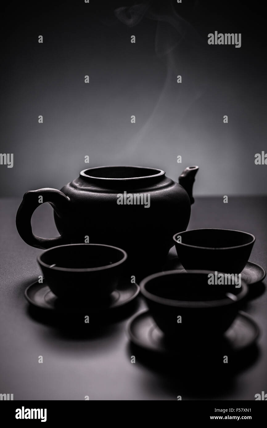 Three cups of green tea in chinese tea service Stock Photo Alamy