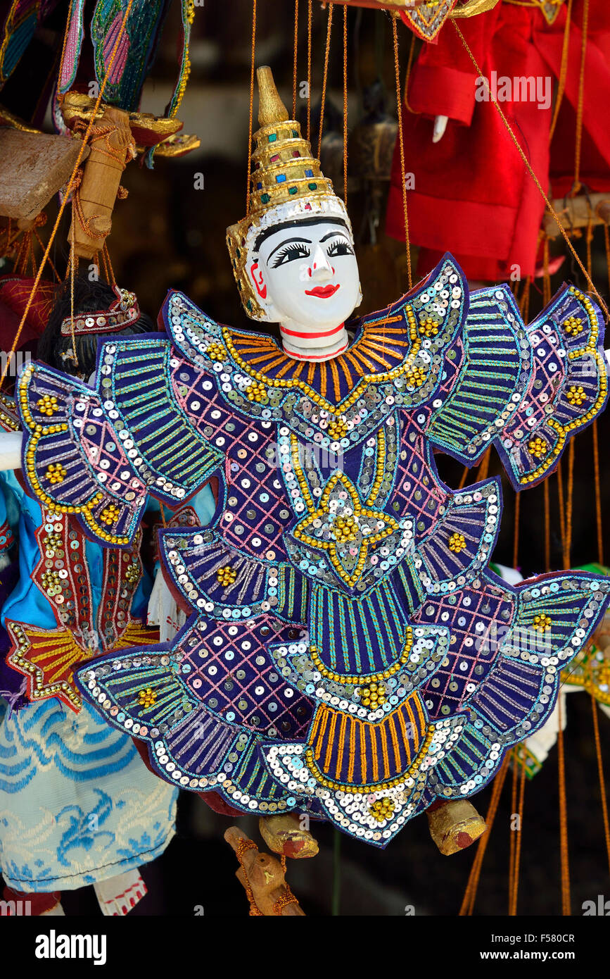 Puppet for sale on stall in Mandalay, Myanmar, Burma, Asia Stock Photo