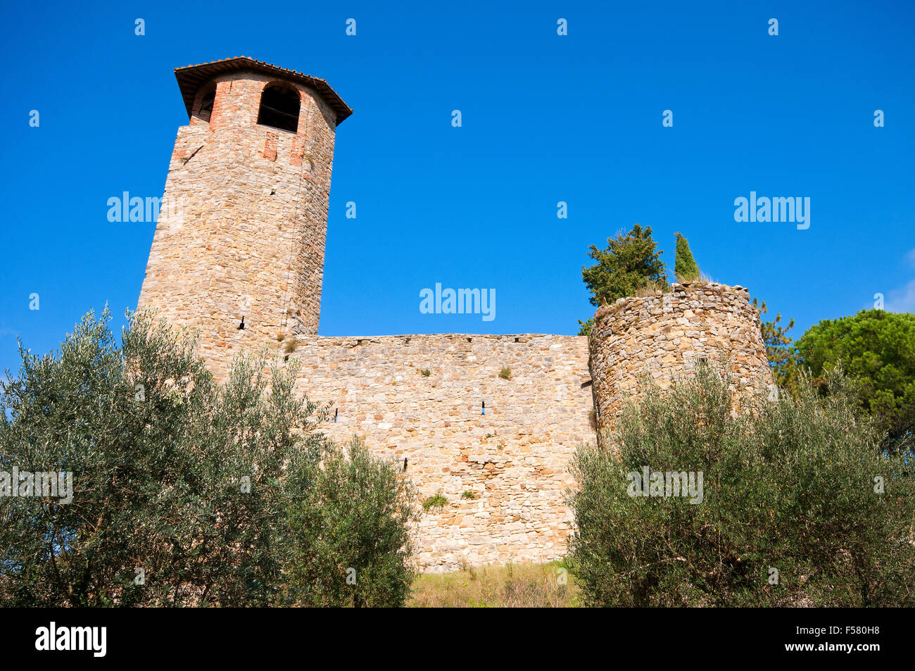 Remains of the castle of Cibottola with tower, ancient village near Pietrafitta, Umbria, Italy Stock Photo