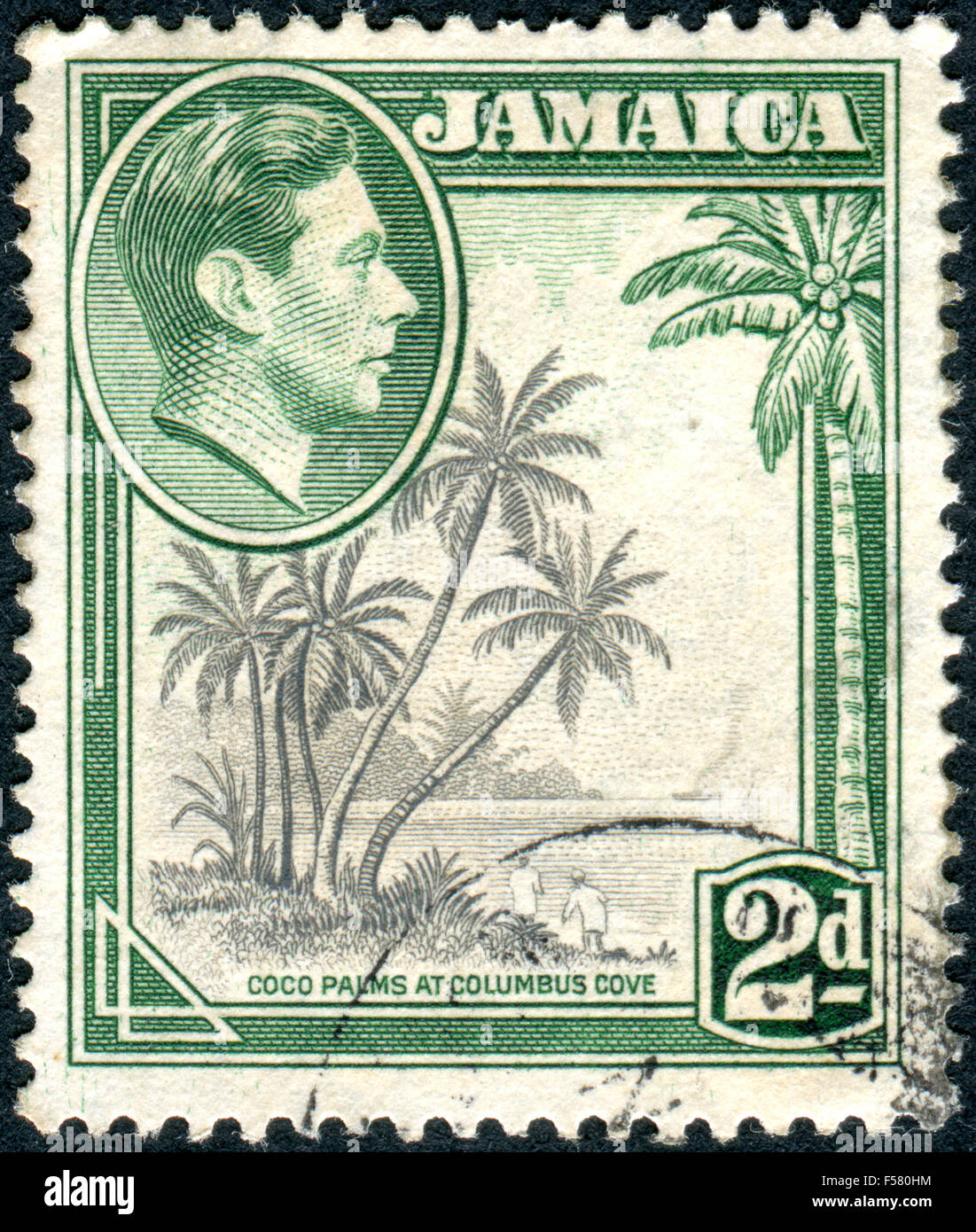 Postage stamp printed in Jamaica, shows a portrait of King VI