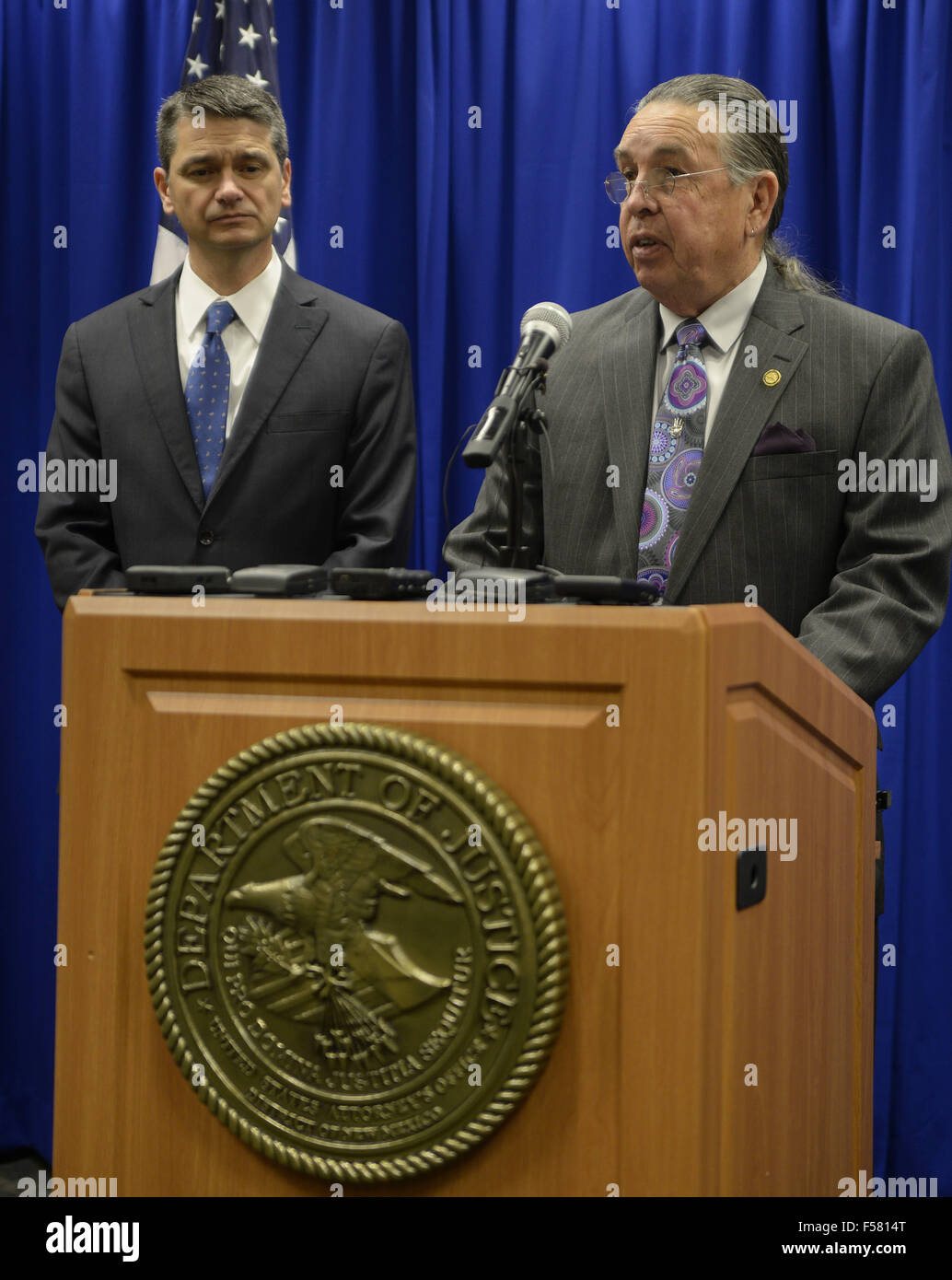 U S Attorney Damon Martinez Left Listens As Chairman Of The Indian Arts And Crafts Board Harvey Pratt Speaks At A Press Conference To Announce The U S Attorney Damon Martinez Left Listens As Chairman Of The Indian Arts And Crafts Board Harvey Pratt Speaks At A Press Conference To Announce The