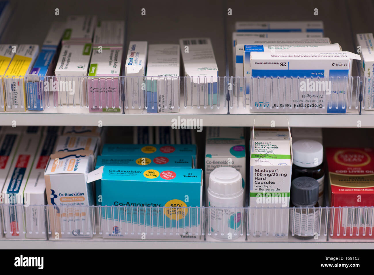 Medicine shelf in a chemists shop Stock Photo - Alamy