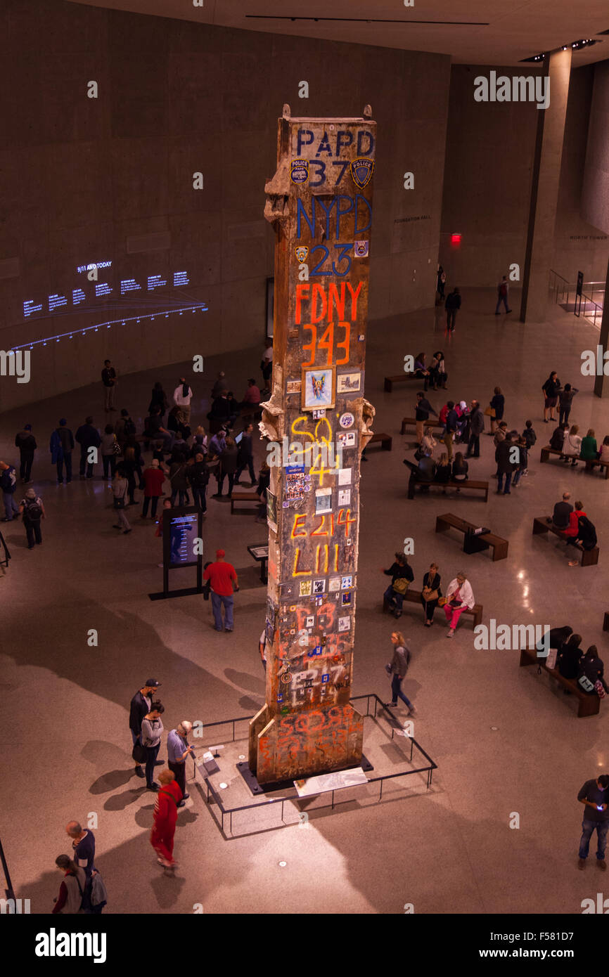 Last Column from Ground Zero, National September 11 Memorial & Museum 9/11, New York City, United States of America. Stock Photo