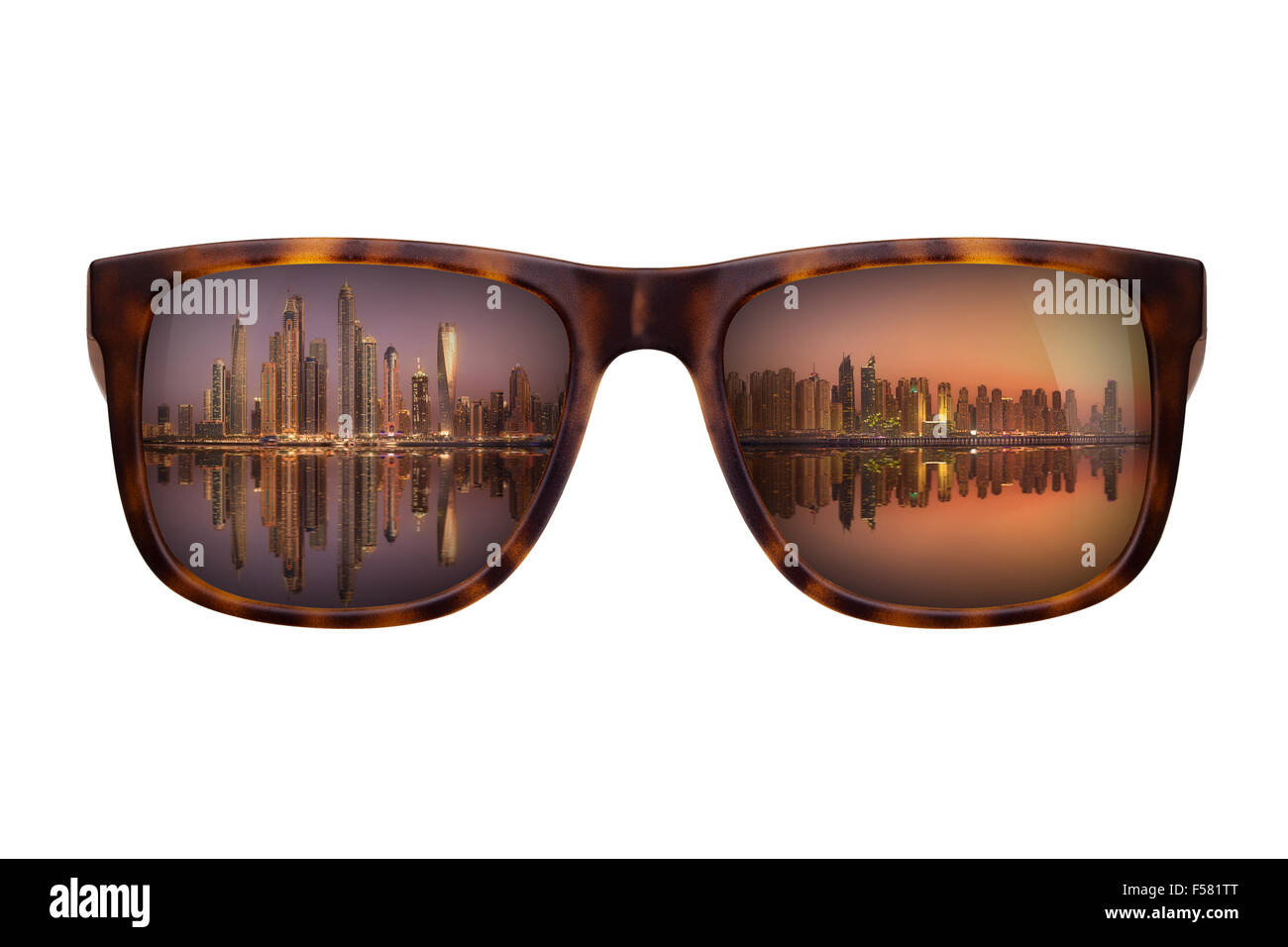Trendy sunglasses with beautiful panorama of Dubai Stock Photo Alamy