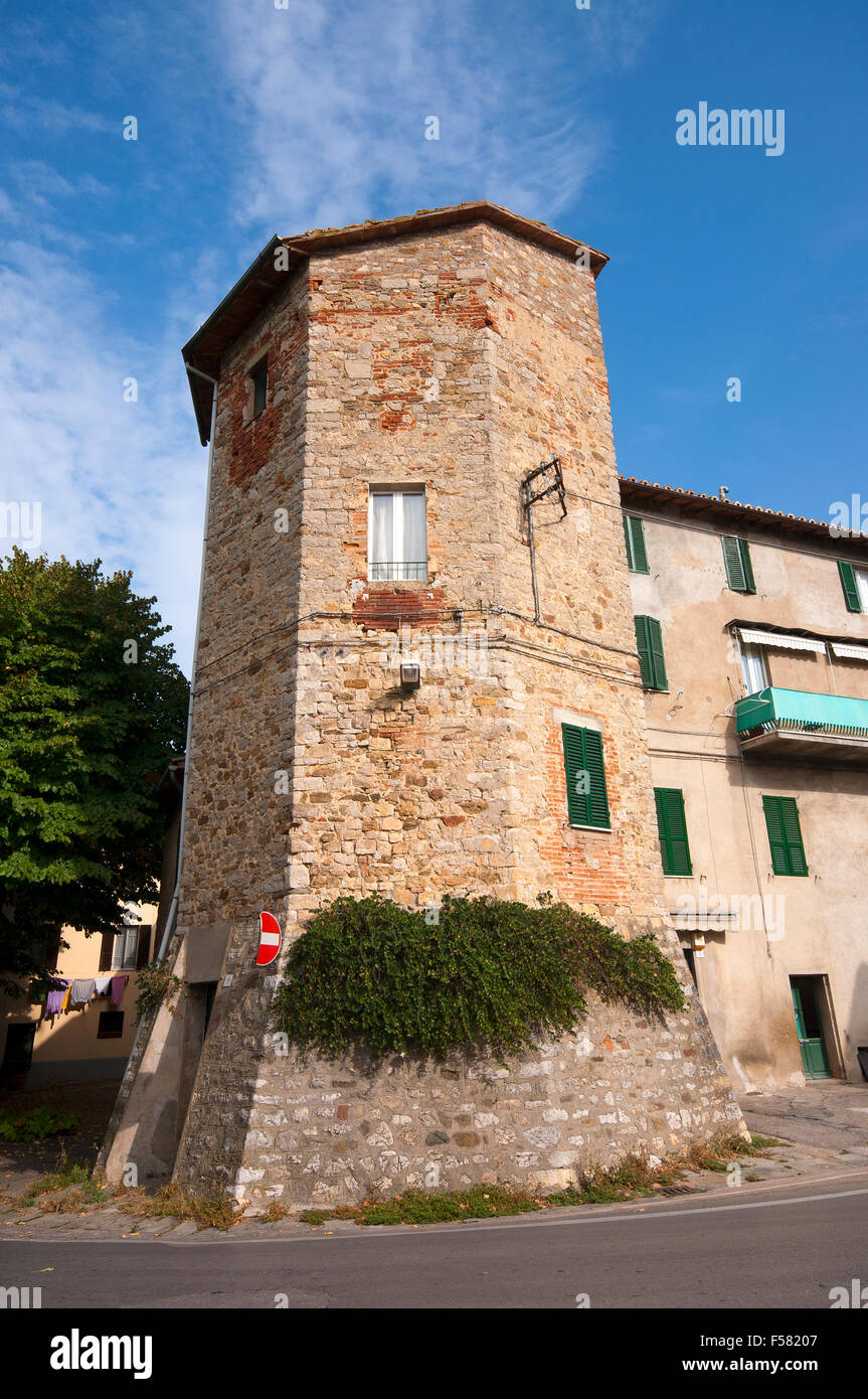 Mugnano, village of the painted walls, a tower of the ancient castle (fourteenth century), Umbria, Italy Stock Photo
