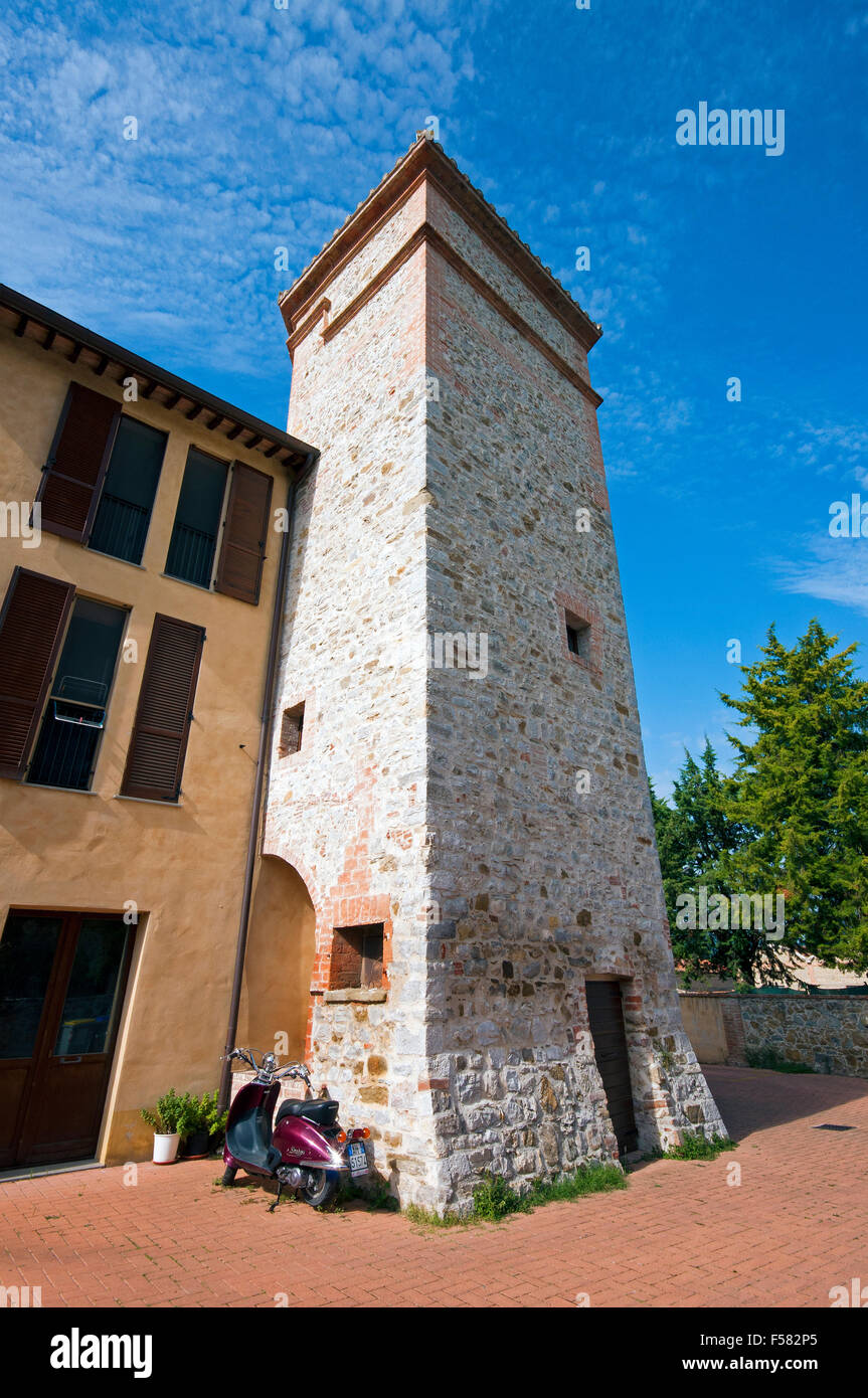 Mugnano, village of the painted walls, a tower of the ancient castle (fourteenth century), Umbria, Italy Stock Photo