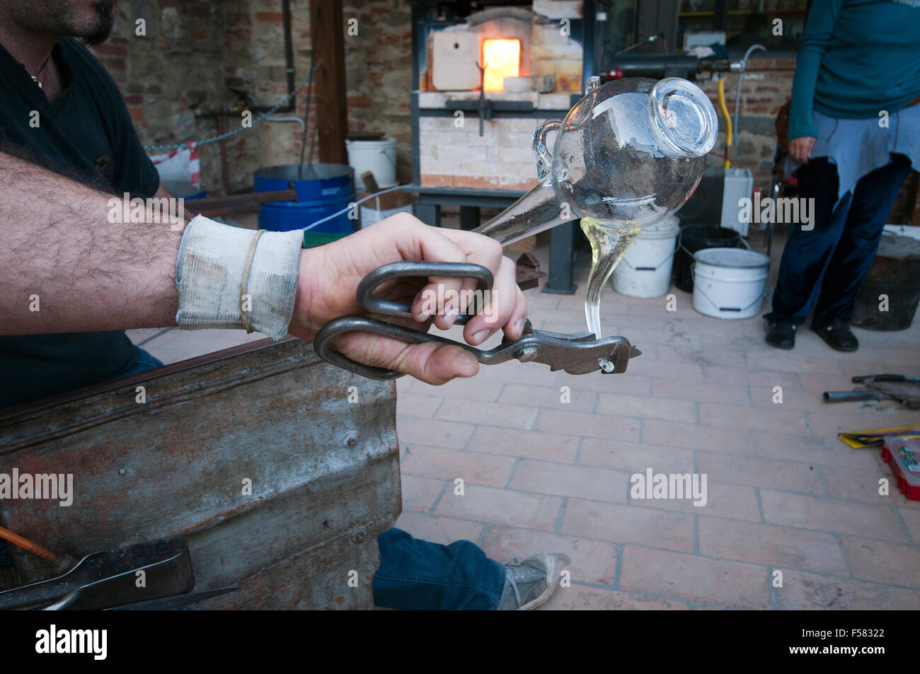 Glass artisan at work in Piegaro, medieval village, Umbria, Italy Stock Photo