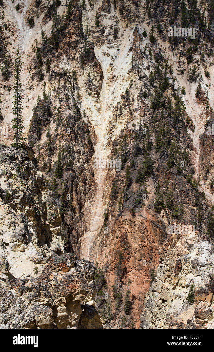 Yellowstone National Park, Wyoming, Grand Canyon gorge carved out by the Yellowstone River.  Colorful rock formations. Stock Photo