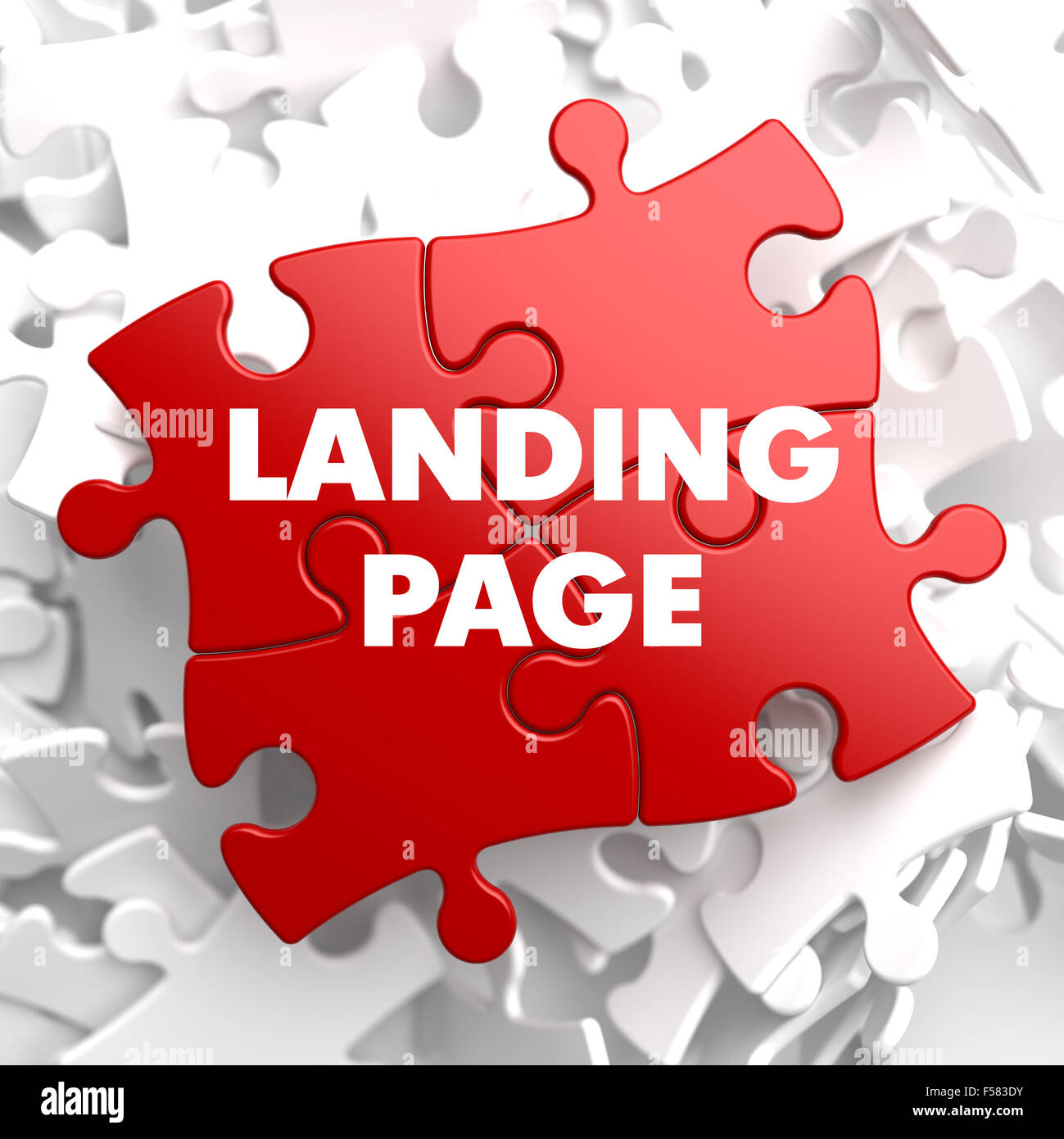 Landing Page on Red Puzzle on White Background. Stock Photo