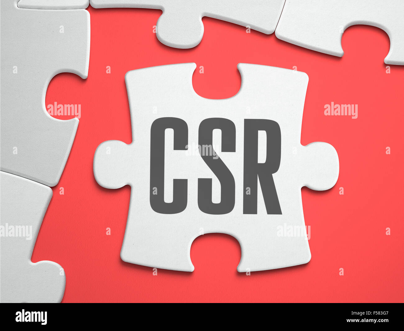 CSR - Certificate Signing Request - Text on Puzzle on the Place of Missing Pieces. Scarlett Background. Close-up. 3d Illustratio Stock Photo
