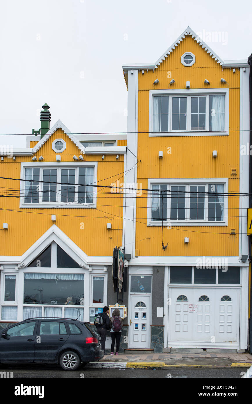 People looking at restaurant menu, Ushuaia Stock Photo