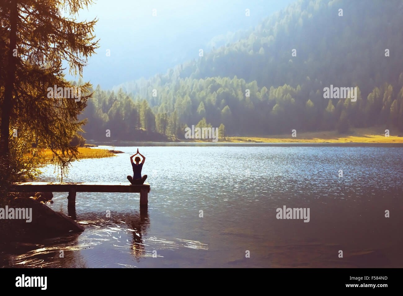 wellbeing and healthy lifestyle concept, yoga background Stock Photo