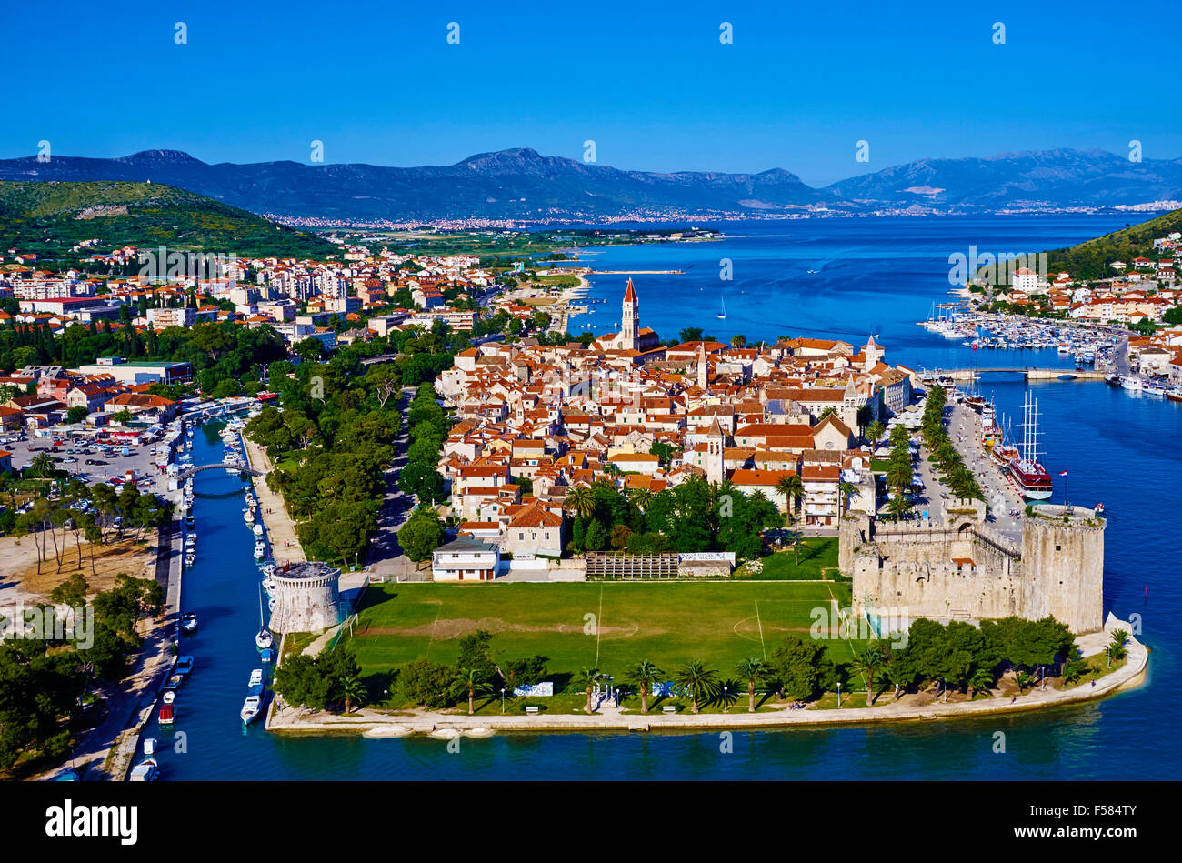 Croatia, Dalmatia, Trogir, Unesco world Heritage site, aerial view Stock Photo
