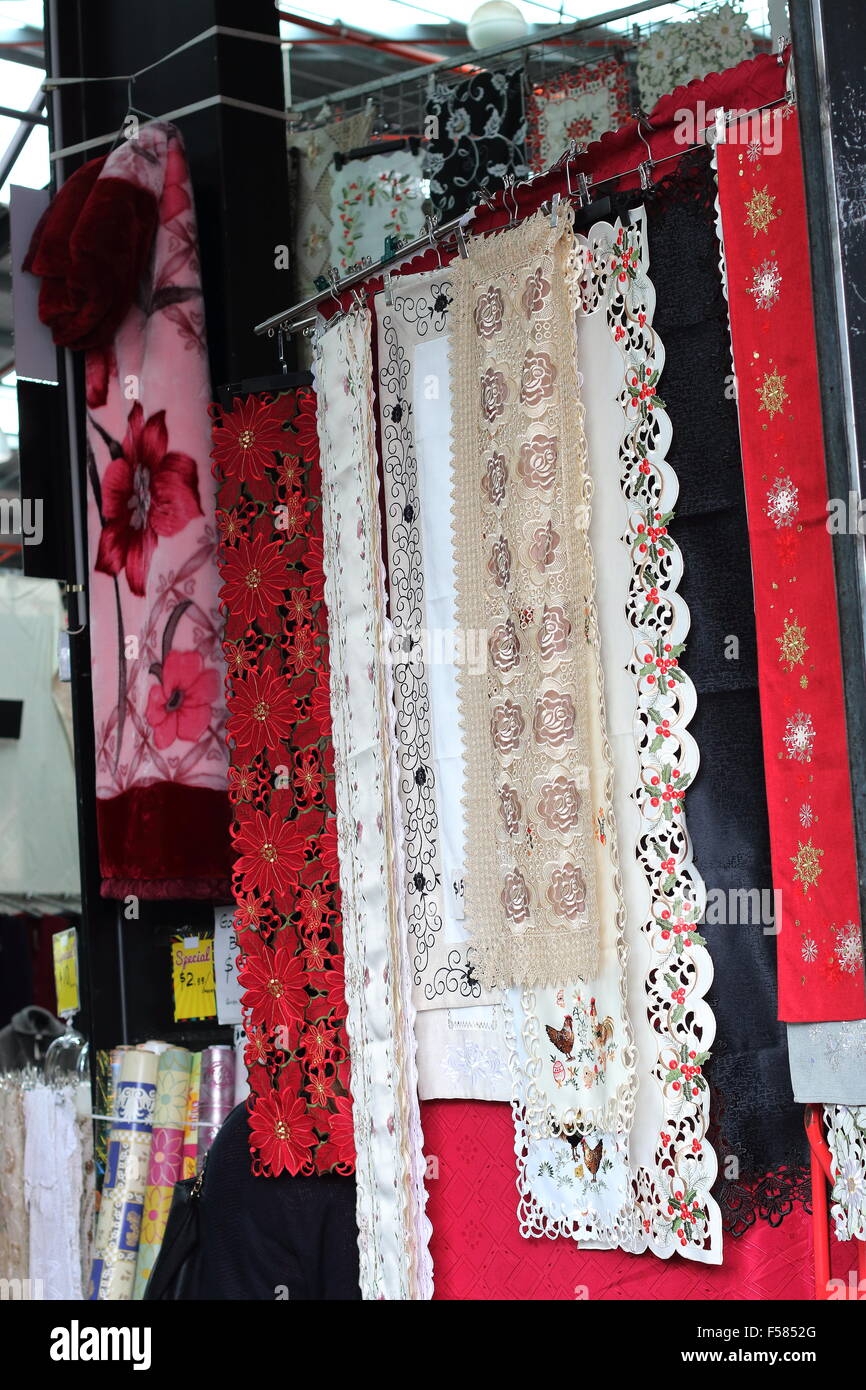 Table Runners for sale at the market Stock Photo