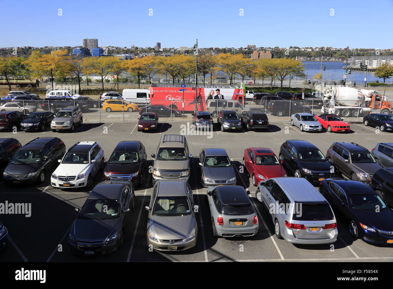 A parking lot along 12th Avenue near Hudson River in west side of