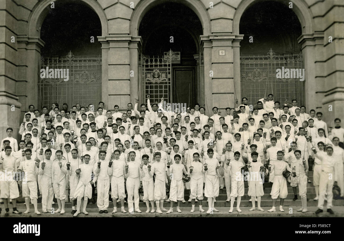 Participants in the Italian league vanguard of fencing, Genoa, Italy Stock Photo