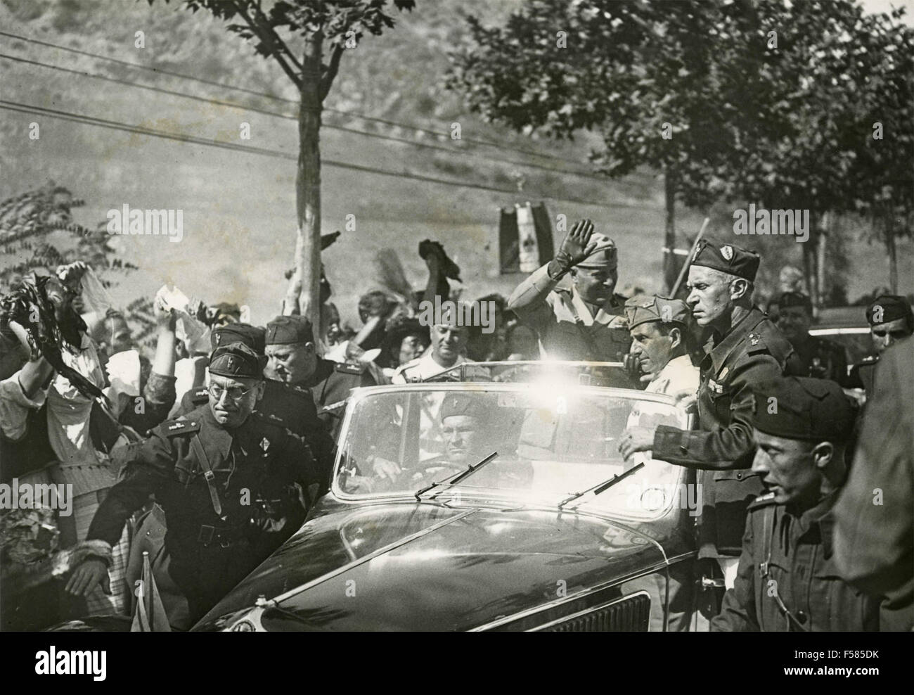Benito Mussolini in the car, Italy Stock Photo