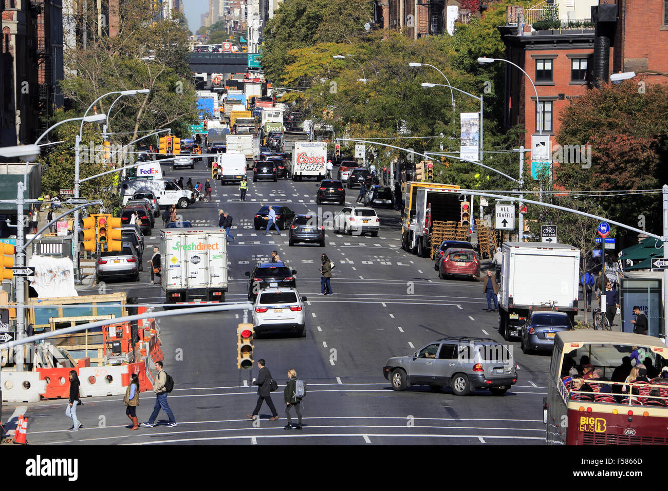 The view of a street in Chelsea. West Side of Manhattan. New York City ...