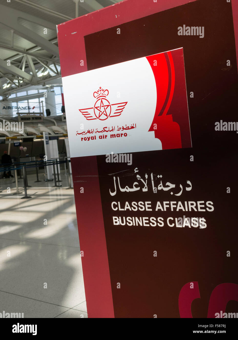 Business Class Check-In Sign, Royal Air Maroc Airline, International Terminal,John F. Kennedy International Airport, New York Stock Photo
