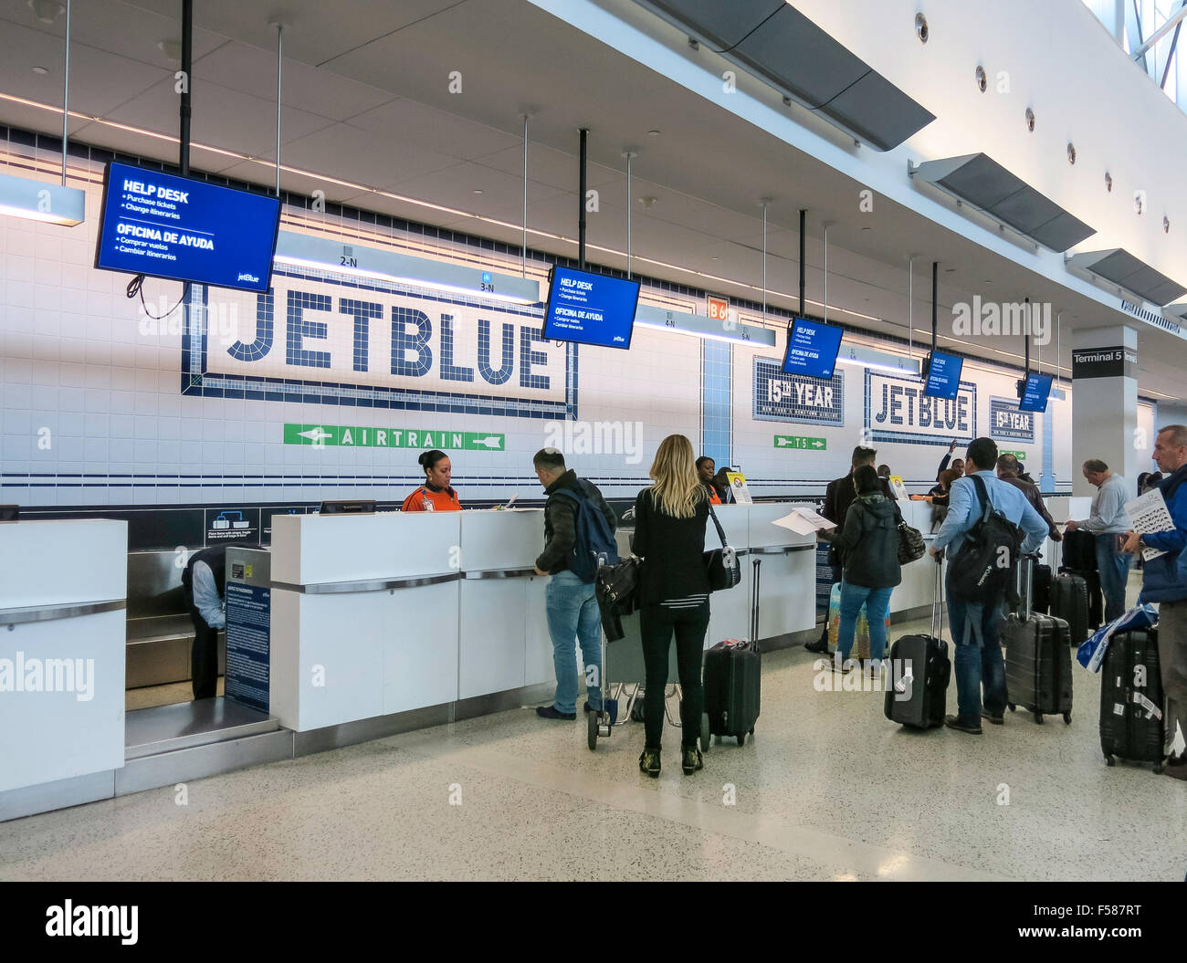 Ticket Counters and Check In Area, Jet Blue, Terminal 5, John F. Kennedy International Airport, New York Stock Photo