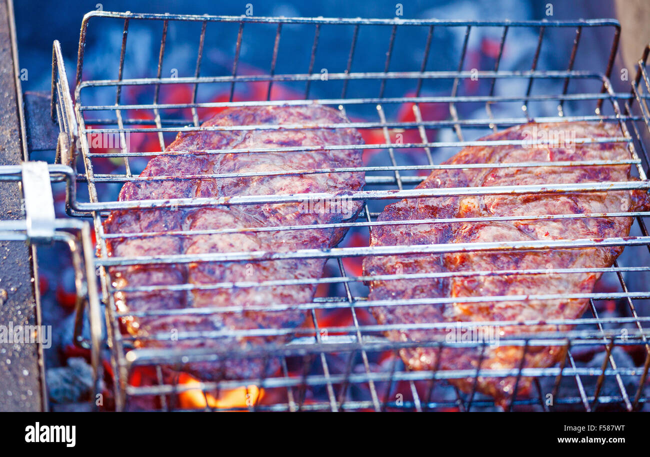 Two Rivers Ribeye Two Ribeye Steaks Barbecue Cooking Stock Photo - Alamy