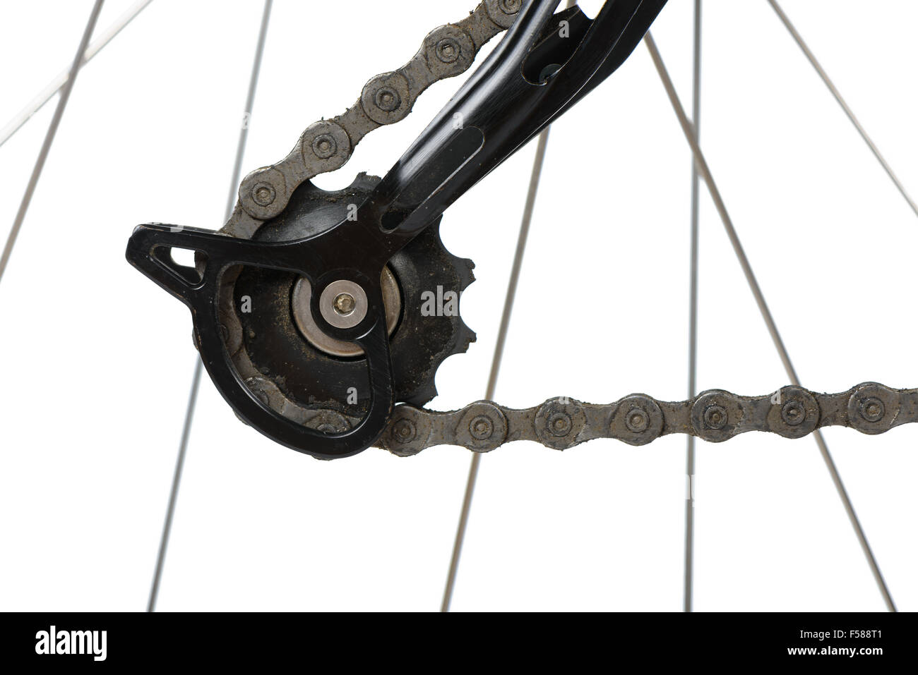 Closeup of Idler lower pulley of MTB rear derailleur isolated on white Stock Photo Alamy