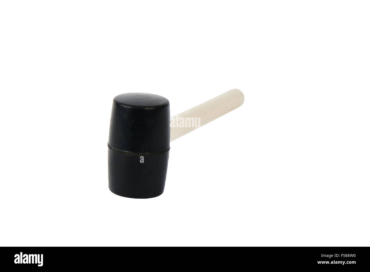 Closeup of wooden rubber mallet, isolated on white Stock Photo