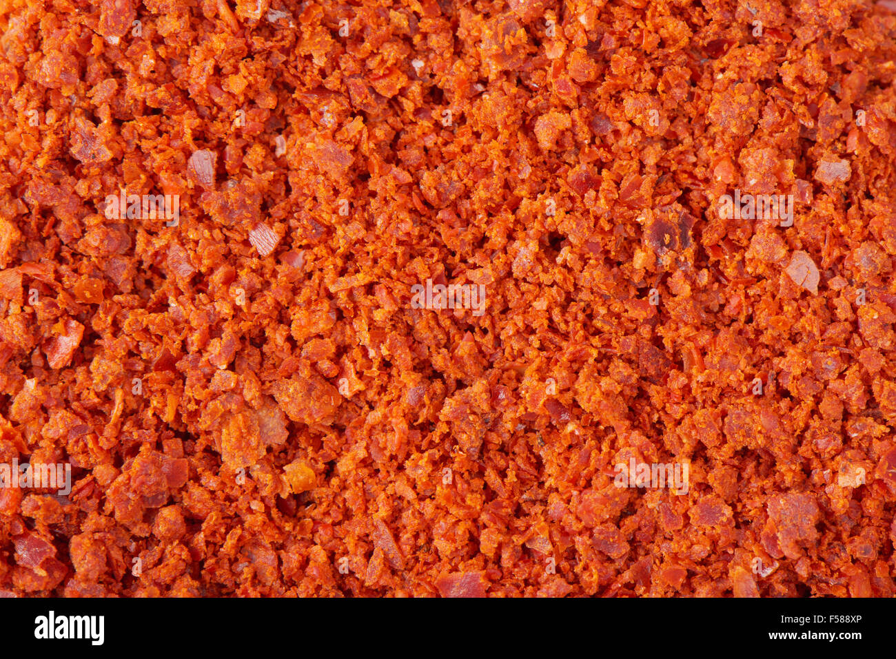 macro image of Korean red chili pepper powder Stock Photo