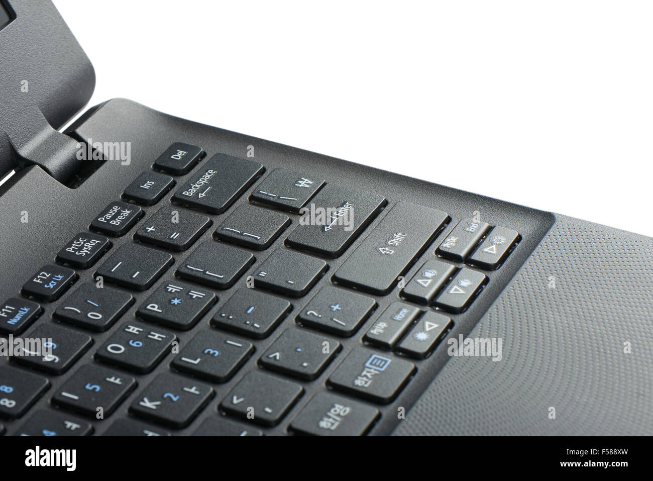 closeup of enter key on a laptop computer keypad, isolated on white Stock Photo