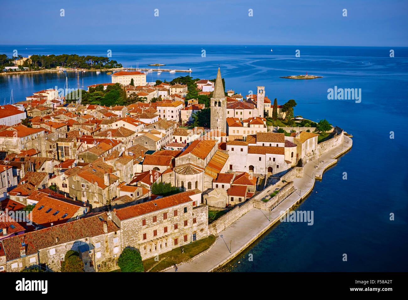 Croatia, Adriatic coast, Istria, village of Porec, aerial view Stock Photo