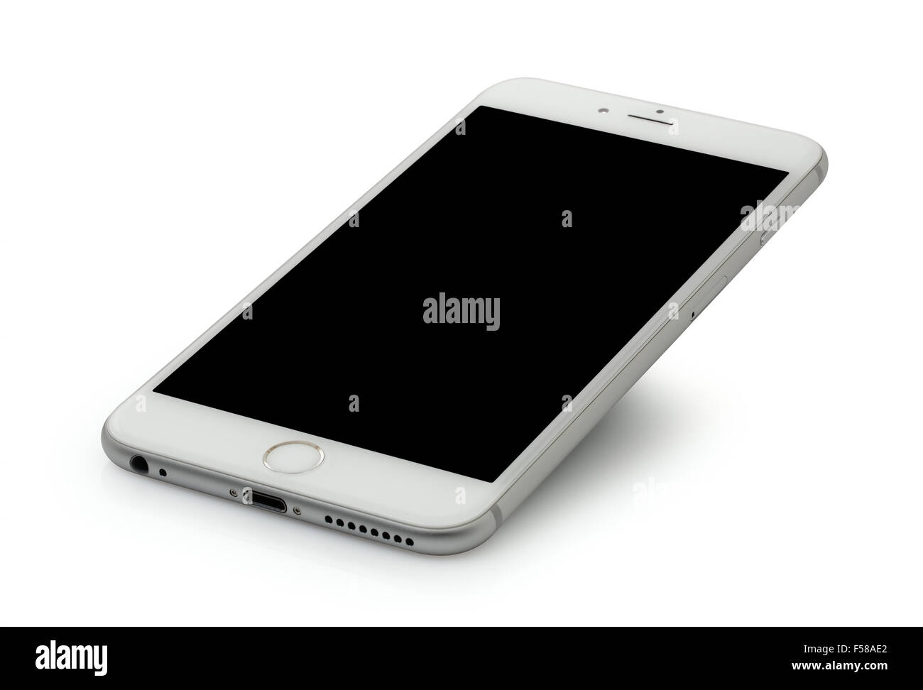 Silver iPhone 6 Plus on white background Stock Photo
