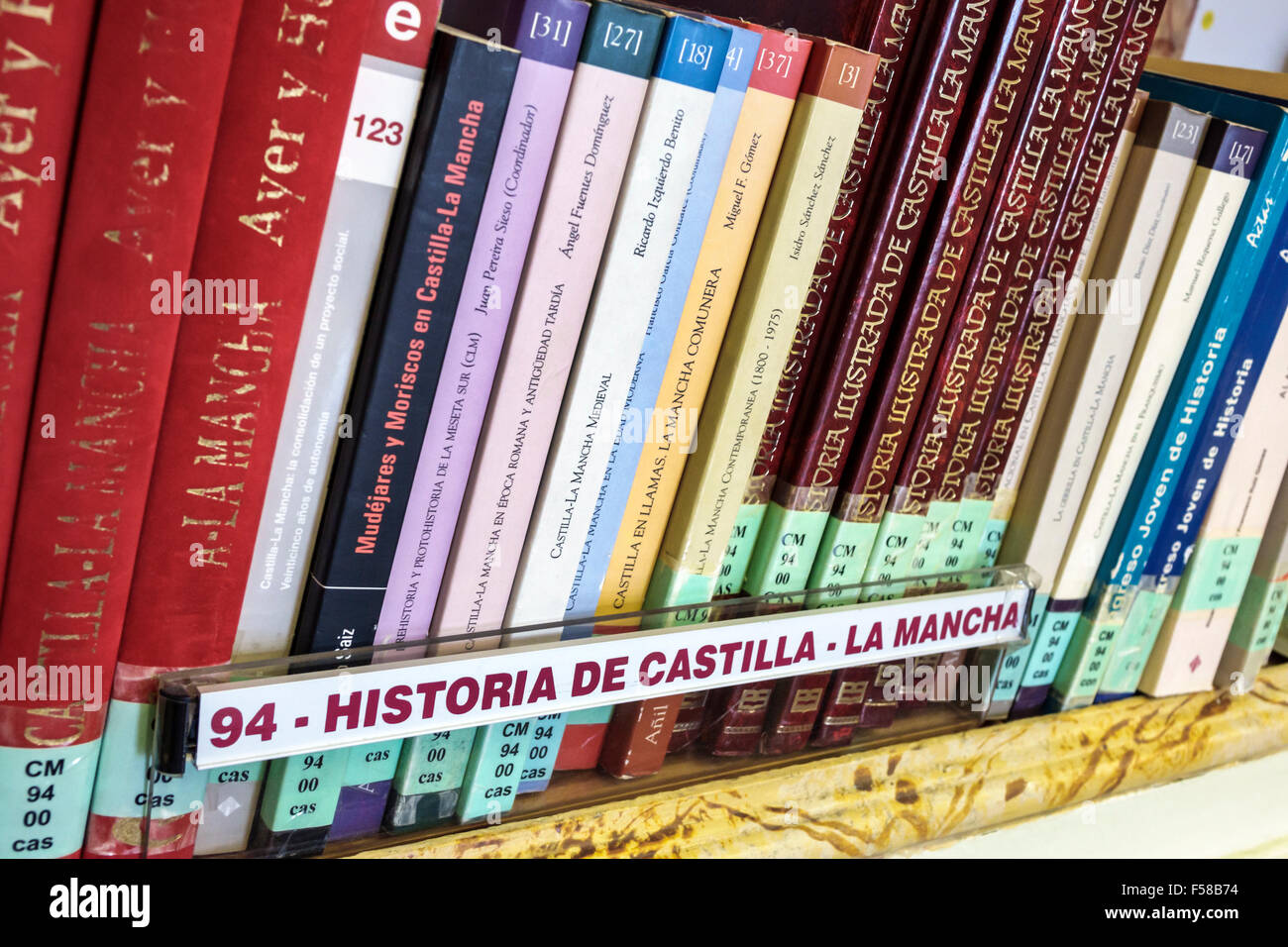 Toledo Spain,Europe,Spanish,Hispanic Biblioteca de Castilla-La Mancha,library,interior inside,local history,Dewey Decimal System,DDC,classification,la Stock Photo