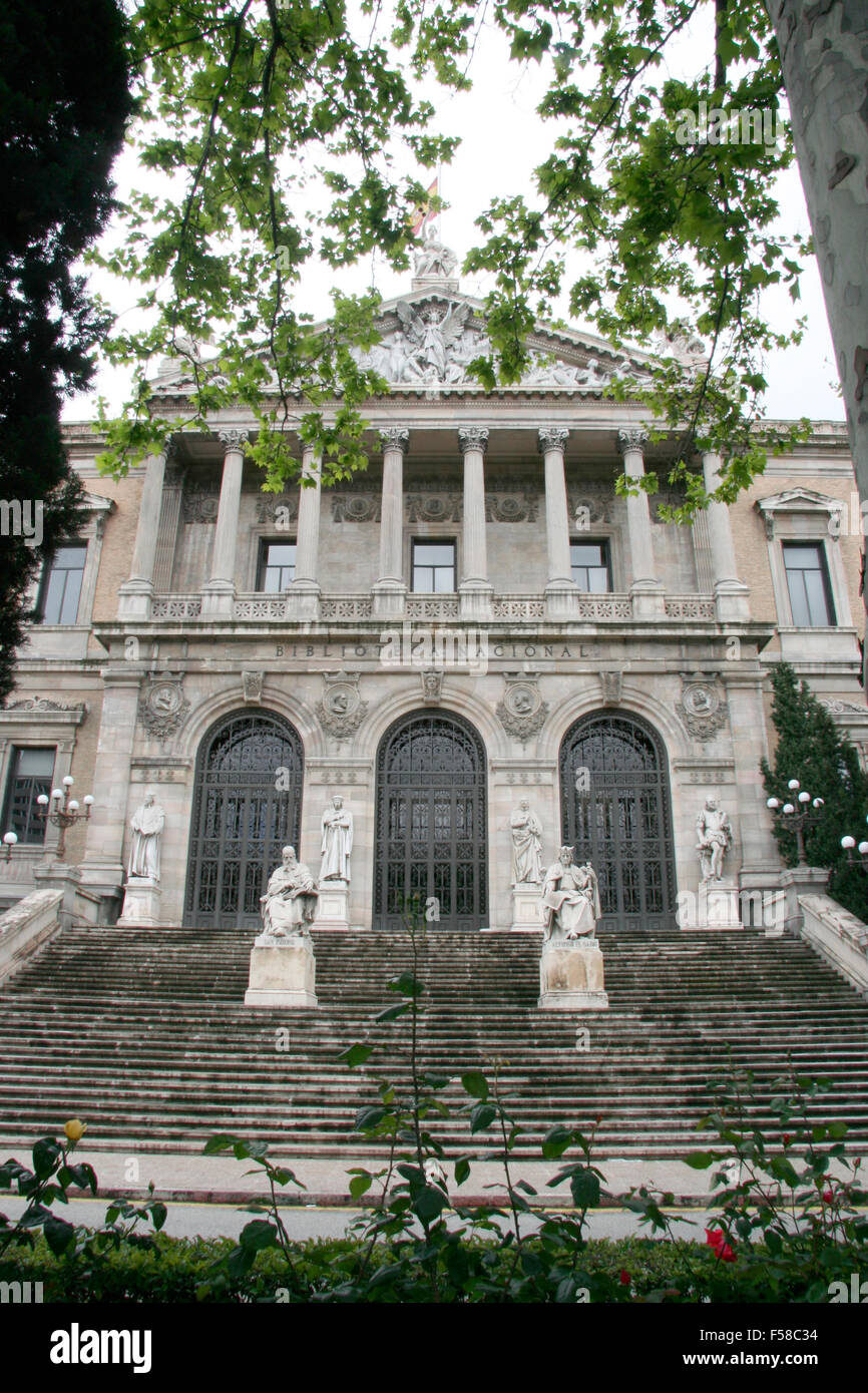 Facade of National Library of Spain Stock Photo