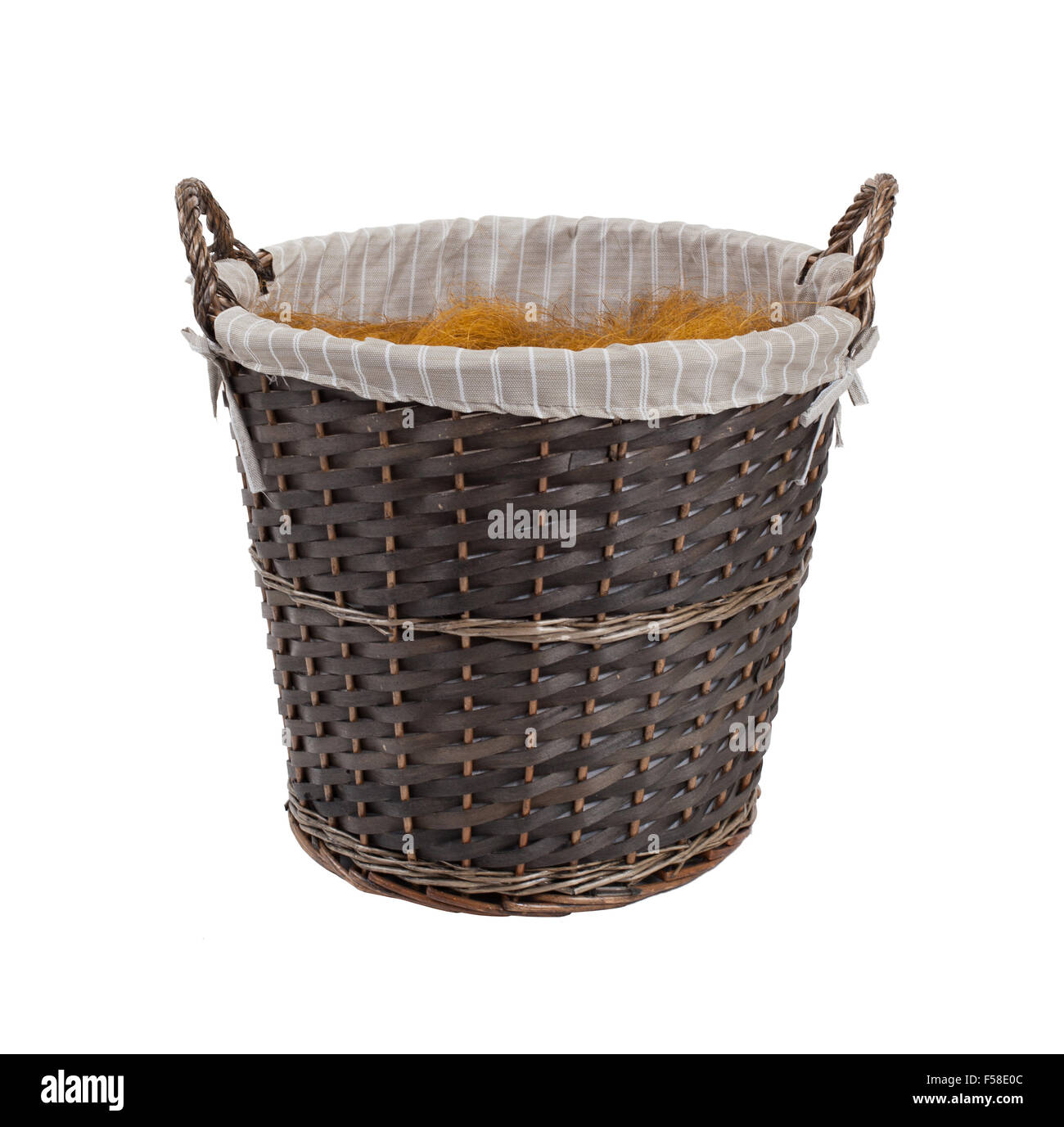 Dark rattan basket isolated on a white background Stock Photo - Alamy