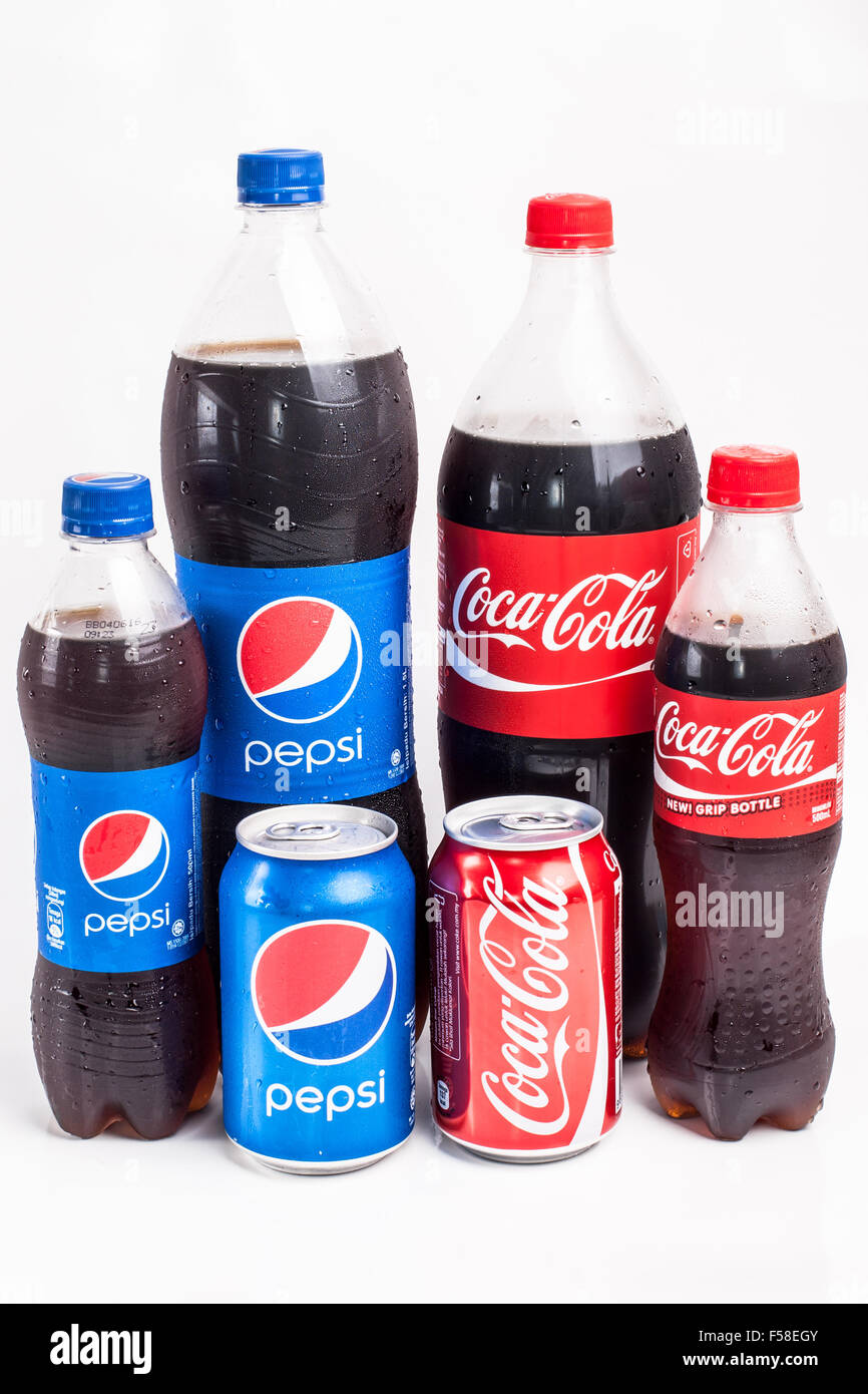 KUALA LUMPUR, MALAYSIA - OCTOBER 31, 2015. Pepsi and Coca Cola drinks. Stock Photo
