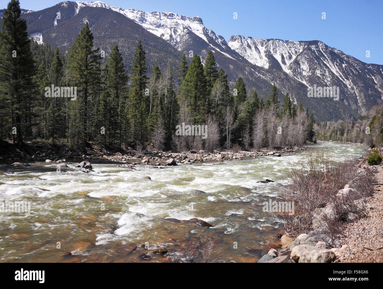 Animas River river in the San Juan Mountains in Colorado USA with melting Stock Photo