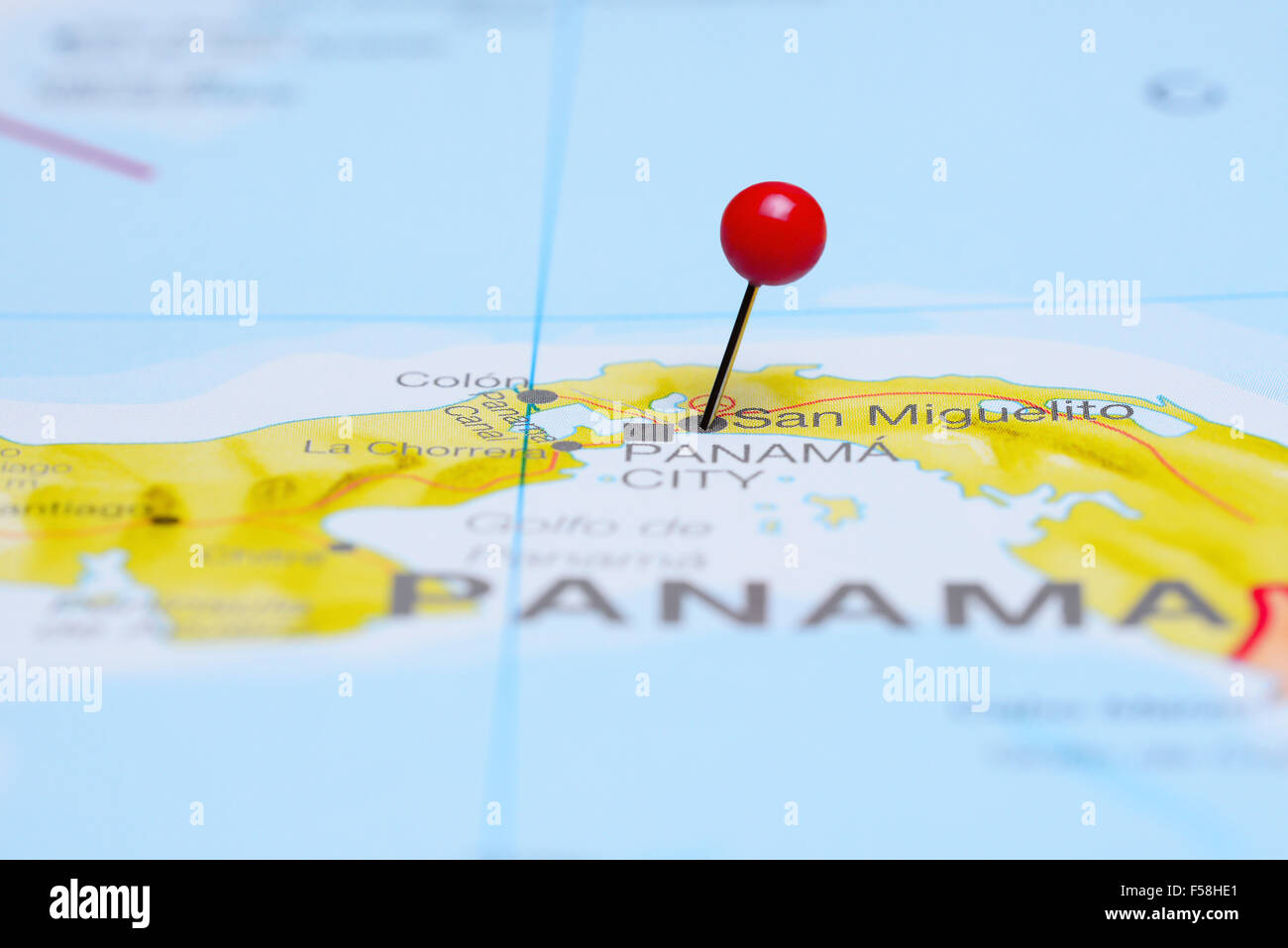 San Miguelito pinned on a map of America Stock Photo