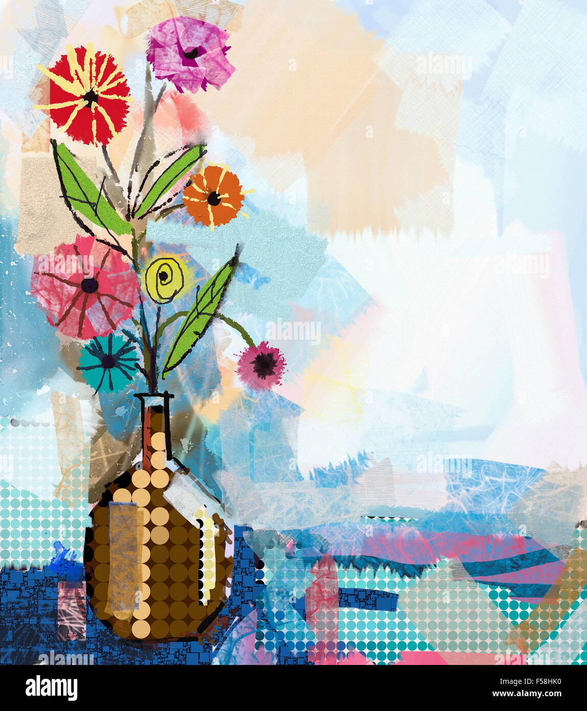 Abstract flowers painting and mixed media art background Stock Photo