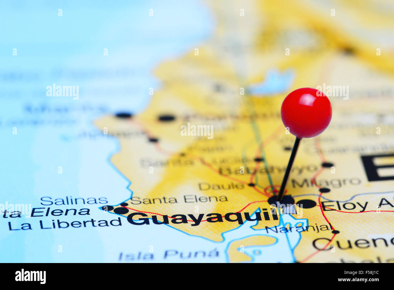 Guayaquil pinned on a map of America Stock Photo
