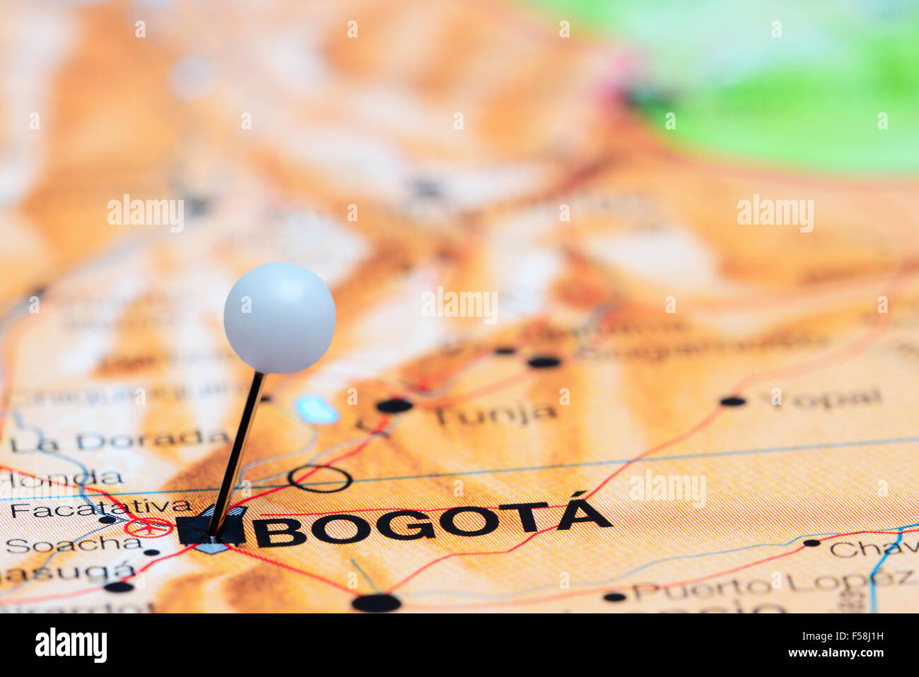 Bogota pinned on a map of America Stock Photo - Alamy