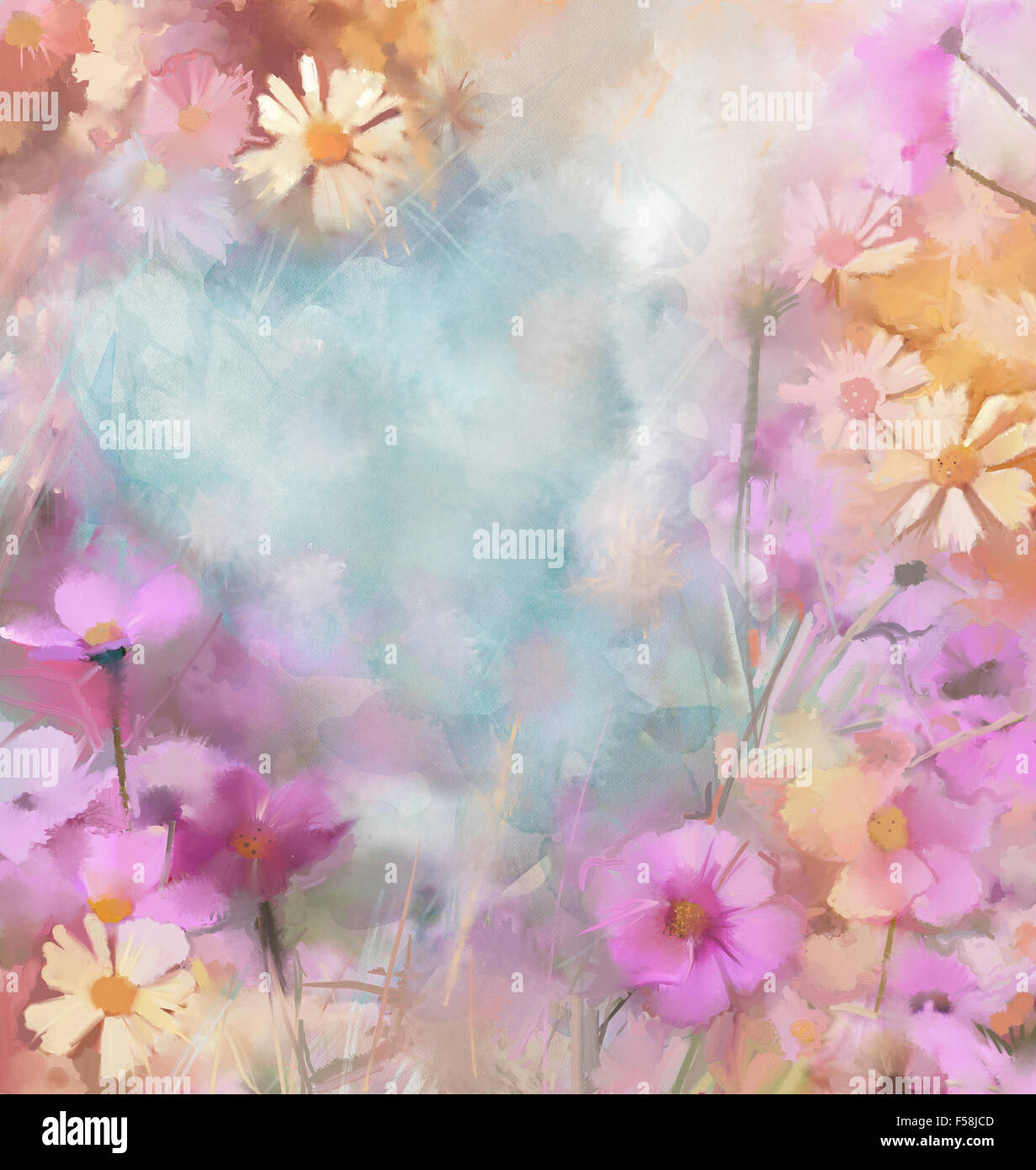 Flower Oil Painting Vintage Floral Composition In Soft Color And